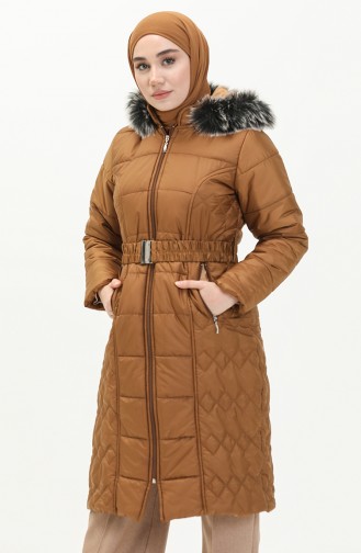 Belted Quilted Coat 6003-02 Tan 6003-02