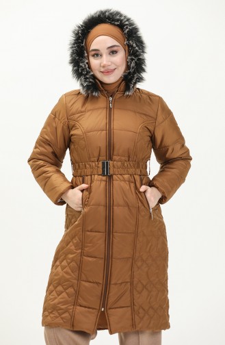 Belted Quilted Coat 6003-02 Tan 6003-02