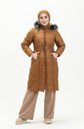 Belted Quilted Coat 6003-02 Tan 6003-02