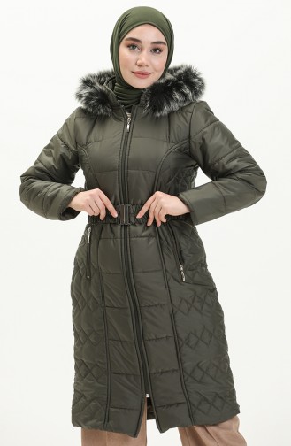 Belted Quilted Coat 6003-04 Khaki 6003-04