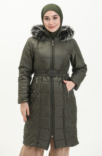 Belted Quilted Coat 6003-04 Khaki 6003-04