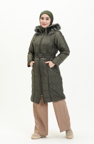 Belted Quilted Coat 6003-04 Khaki 6003-04