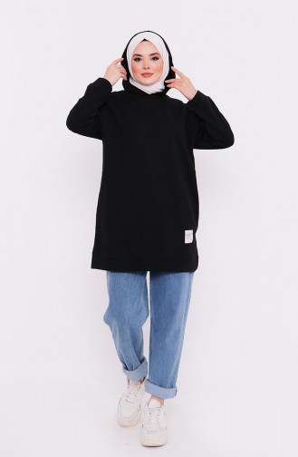 Kapüşonlu Sweatshirt 3027-13 Siyah