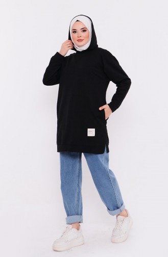 Kapüşonlu Sweatshirt 3027-13 Siyah