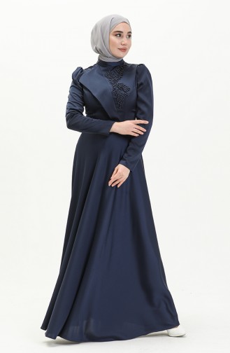 Navy Blue İslamitische Avondjurk 3965