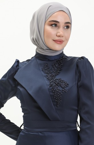 Dunkelblau Hijab-Abendkleider 3965