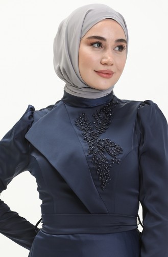 Navy Blue Hijab Evening Dress 3965