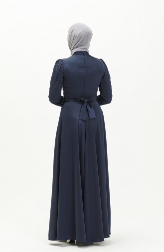 Navy Blue Hijab Evening Dress 3965