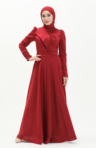 Claret Red Hijab Evening Dress 3966