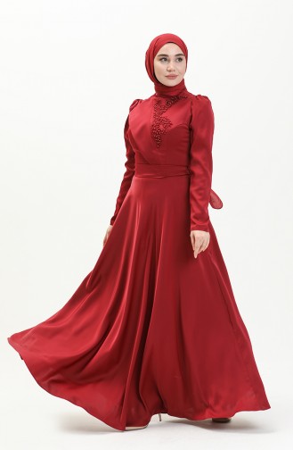 Claret Red Hijab Evening Dress 3966