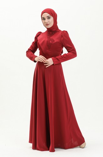 Claret Red Hijab Evening Dress 3966