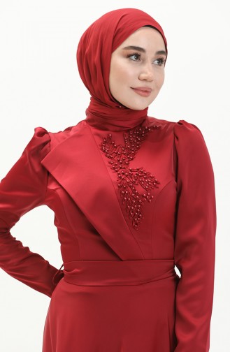 Claret Red Hijab Evening Dress 3966