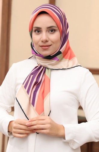 Desenli Twill Eşarp 3002-05 Kiremit Mor