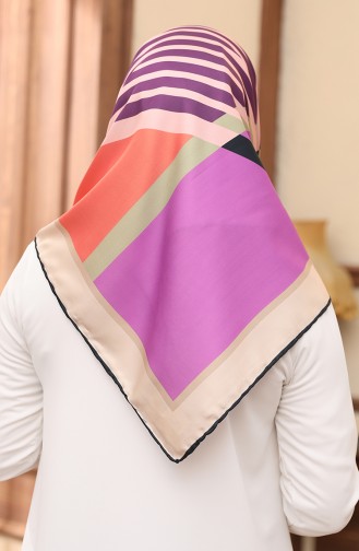 Desenli Twill Eşarp 3002-05 Kiremit Mor