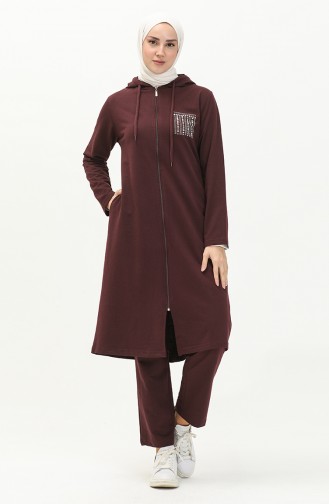 Kapüşonlu Eşofman Takım 7032-07 Mürdüm