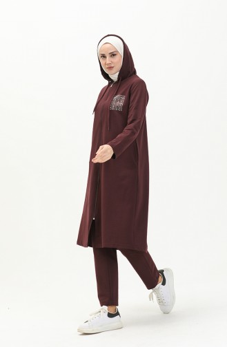 Kapüşonlu Eşofman Takım 7032-07 Mürdüm
