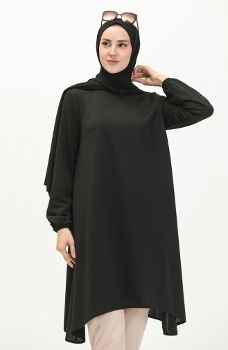 Asymmetrische Tunika mit elastische Ärmel 4057-01 Schwarz 4057-01