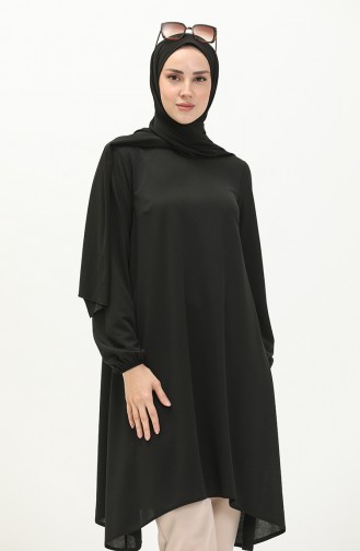 Asymmetric Tunic with Elastic Sleeve 4057-01 Black 4057-01