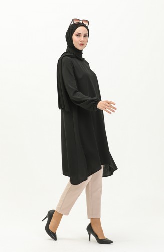 Asymmetric Tunic with Elastic Sleeve 4057-01 Black 4057-01