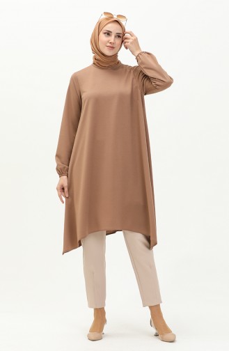 Elastic Sleeve Asymmetric Tunic 4057-02 Mink 4057-02