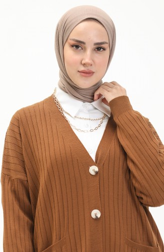 Cardigan Long Boutonné Tricot 3369-17 Tabac 3369-17