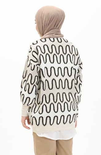 Patterned Balloon Sleeve Sweater 80055-01 Black Beige 80055-01
