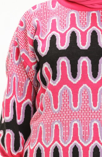 Patterned Balloon Sleeve Sweater 80055-02 Black Lilac 80055-02
