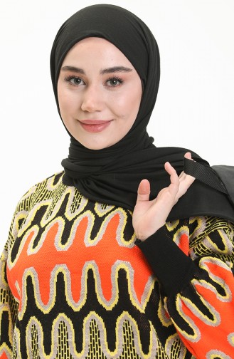 Patterned Balloon Sleeve Sweater 80055-03 Black Yellow 80055-03