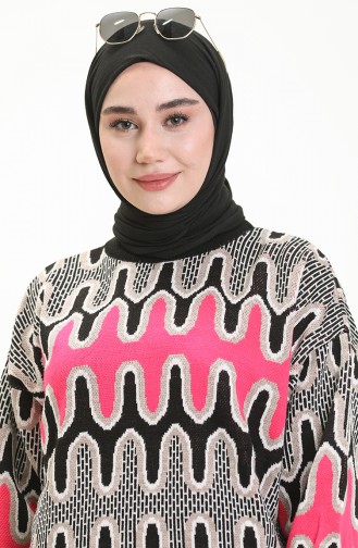 Trikot gemusterter Pullover mit Ballonärmeln 80055-05 Beige-Schwarz 80055-05