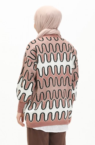 Trikot gemusterter Pullover mit Ballonärmeln 80055-07 Rosa-Schwarz 80055-07