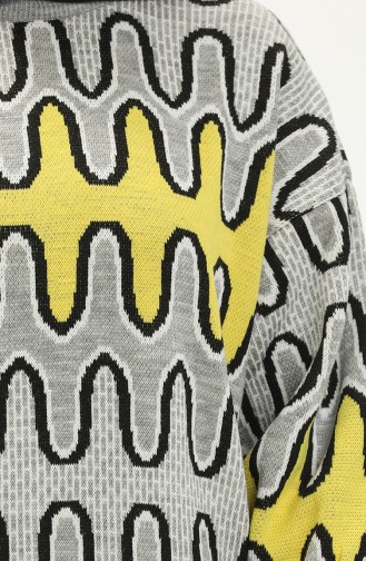 Patterned Balloon Sleeve Sweater 80055-08 Gray Yellow 80055-08