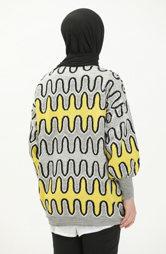Patterned Balloon Sleeve Sweater 80055-08 Gray Yellow 80055-08