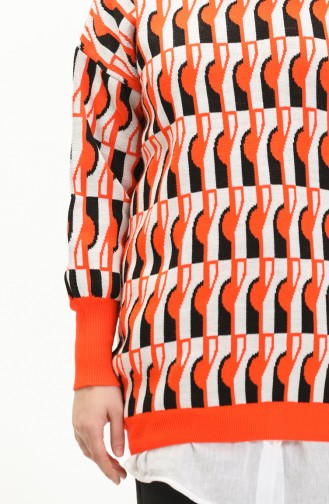 Patterned Balloon Sleeve Sweater 80056-01 Orange Black 80056-01