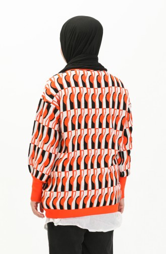 Patterned Balloon Sleeve Sweater 80056-01 Orange Black 80056-01