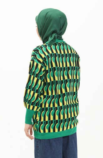 Patterned Balloon Sleeve Sweater 80056-06 Green Black 80056-06