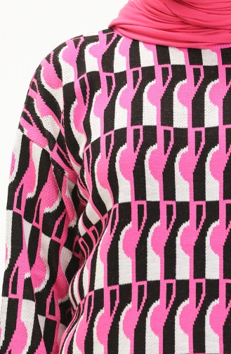 Trikot gemusterter Pullover mit Ballonärmeln 80056-07 Schwarz-Pink 80056-07