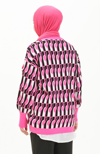 Trikot gemusterter Pullover mit Ballonärmeln 80056-07 Schwarz-Pink 80056-07