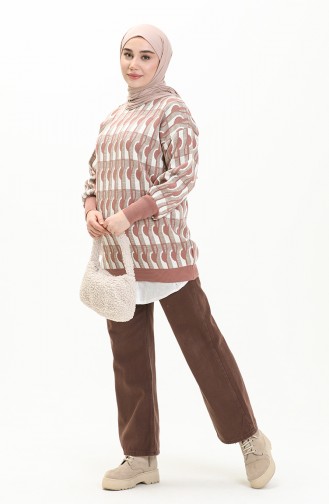 Patterned Balloon Sleeve Sweater 80056-08 Dried Rose Mink 80056-08