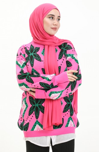 Triko Desenli Kazak 80058-06 Pembe Yeşil