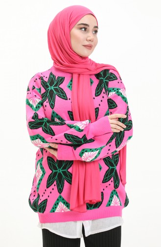 Patterned Sweater 80058-06 Pink Green 80058-06