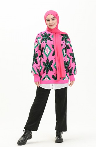 Triko Desenli Kazak 80058-06 Pembe Yeşil