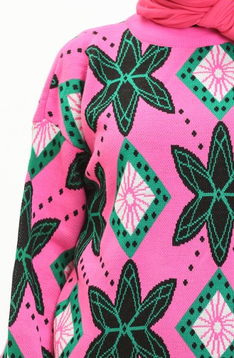 Patterned Sweater 80058-06 Pink Green 80058-06