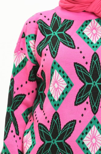 Triko Desenli Kazak 80058-06 Pembe Yeşil