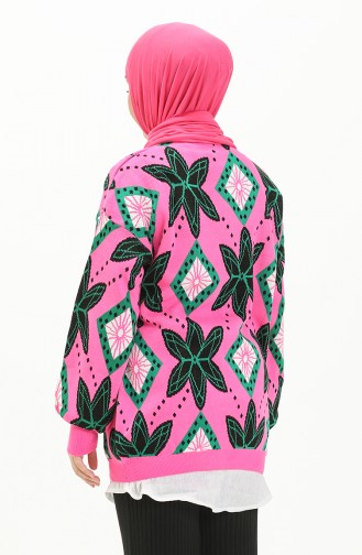Triko Desenli Kazak 80058-06 Pembe Yeşil