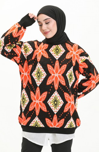 Patterned Sweater 80058-07 Black Orange 80058-07