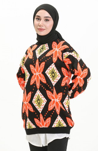 Patterned Sweater 80058-07 Black Orange 80058-07