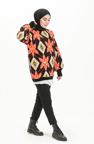 Patterned Sweater 80058-07 Black Orange 80058-07