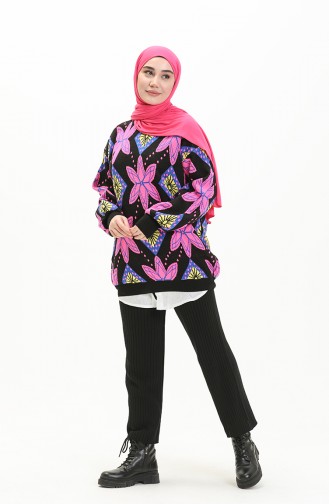 Patterned Sweater 80058-10 Black Pink 80058-10