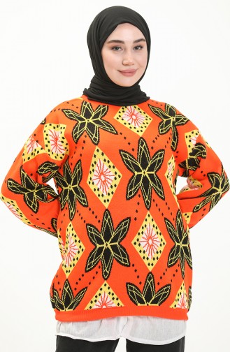 Patterned Sweater 80058-11 Orange Black 80058-11