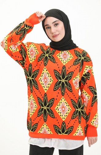 Patterned Sweater 80058-11 Orange Black 80058-11